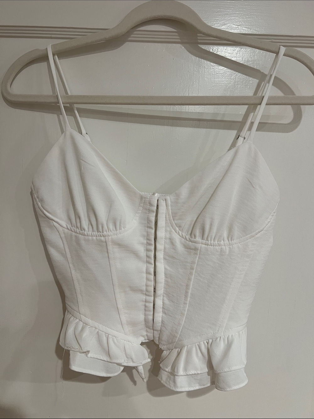 White Ruffled Bustier Crop Top Medium